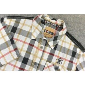 Born Fly Shirt Mens Large Plaid Short Sleeve Button Front
